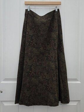Brooks Brothers Vintage Wool Paisley Maxi Skirt Olive Burgundy Size 6